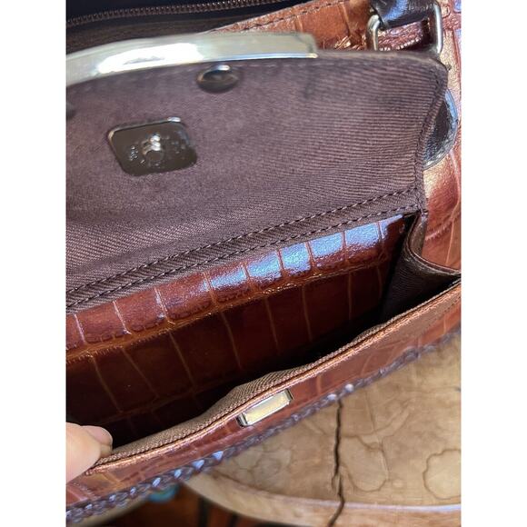 M C Marc Chantel Gator LEATHER Embossed Heart Basket Weave Handbag Purse - Picture 7 of 10